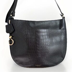 Radley London Pockets Handbag Black Croc Embossed Leather